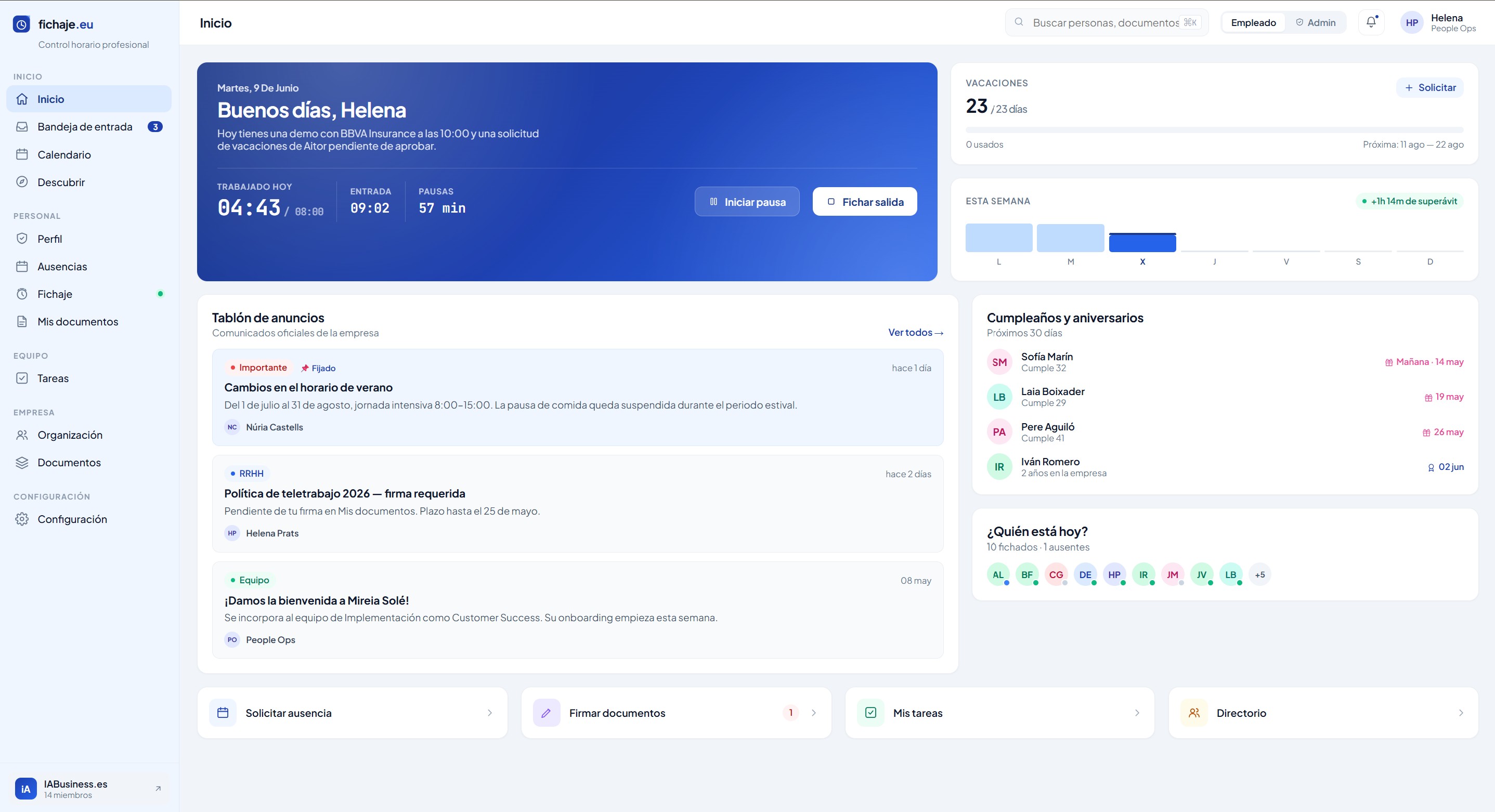 Dashboard de Fichaje